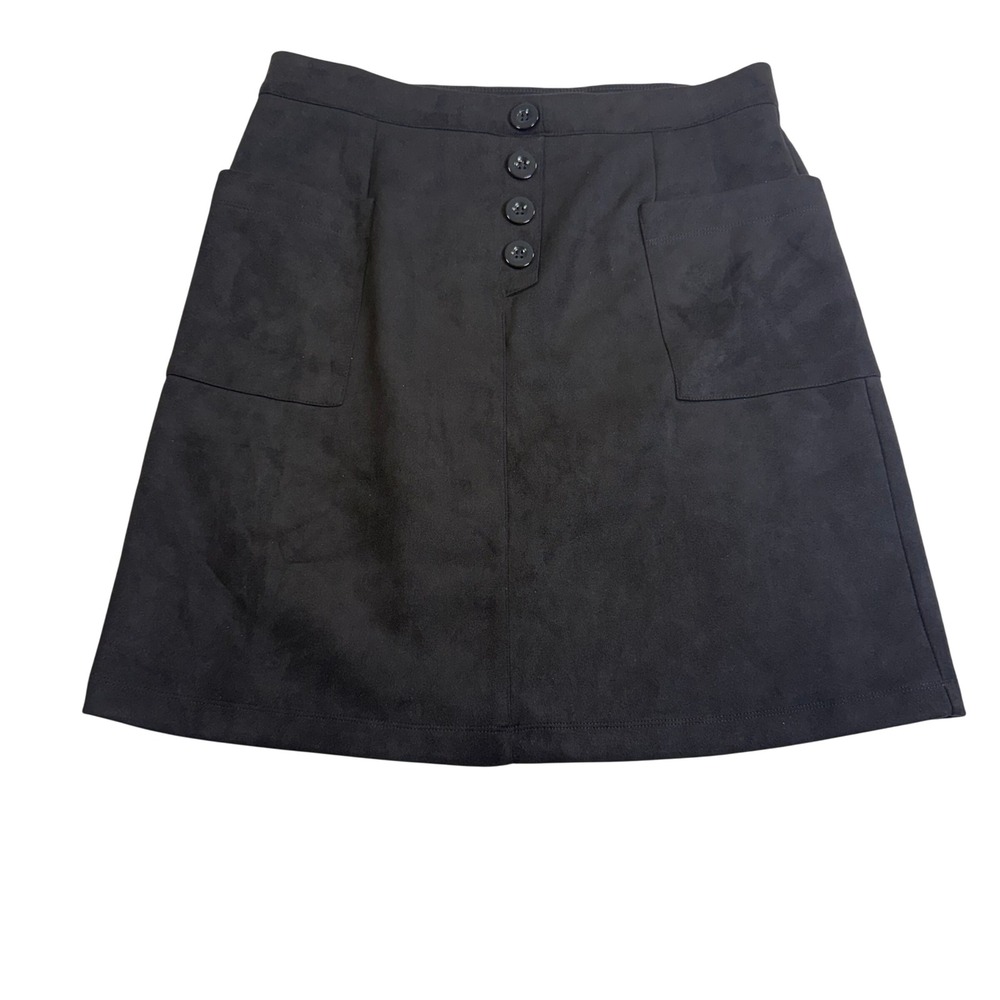 Sabrina Lauren Skirt Large Black Faux Suede Button Mini Dark Academia Retro